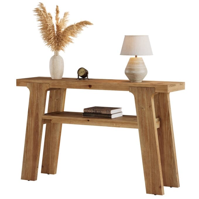 47'' Rustic Solid Wood Console Table, Small Entryway Table with Shelf