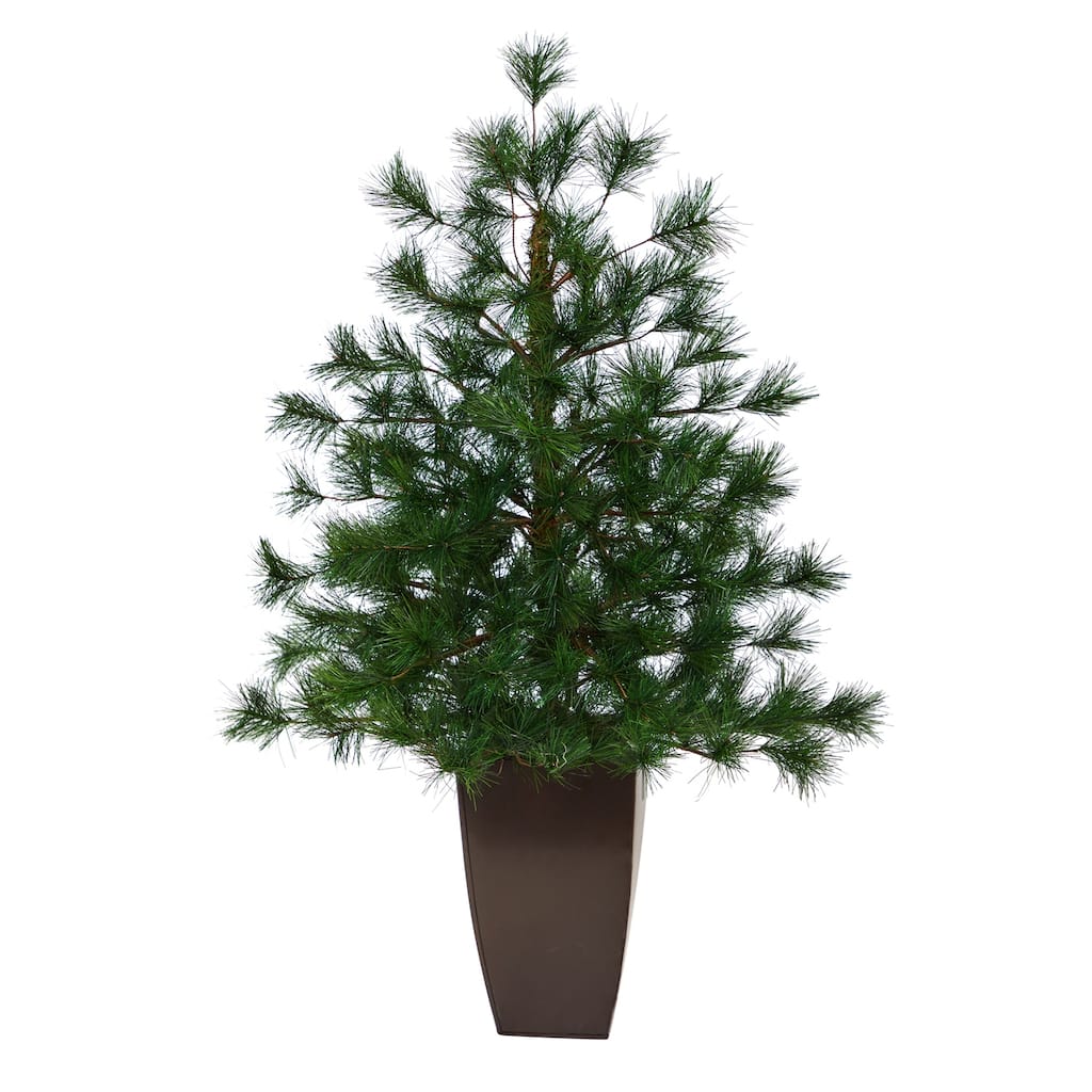40in Artificial Christmas Tree with Metal Planter - Holiday Decor, Pine Tree, Bronze Base - 40