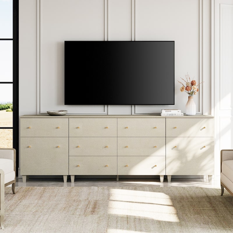 3-in-1 TV Stand Cabinets with Doors and Drawers for 100 Inches TVs - Beige