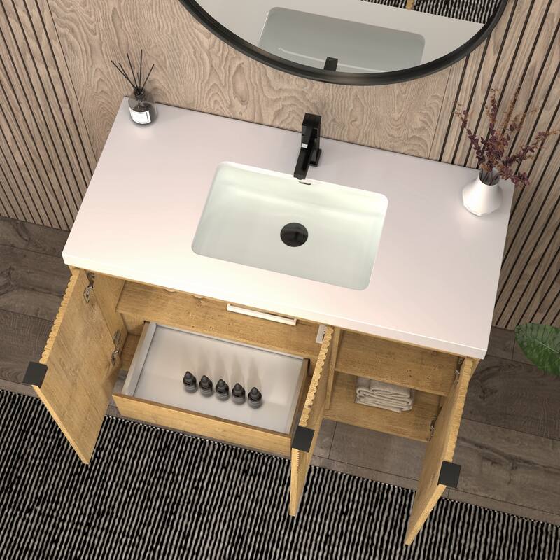 Milano 42" Freestanding (L) Bathroom Vanity with White Acrylic Sink