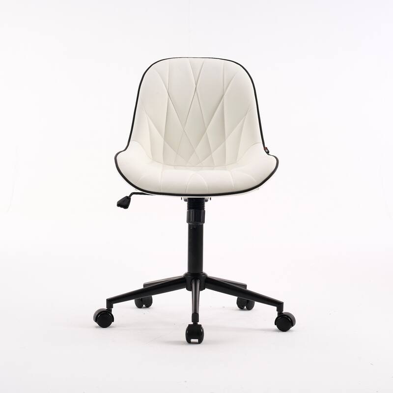 Armless Swivel Office Chair, Faux Leather Task Chairs with Wheels