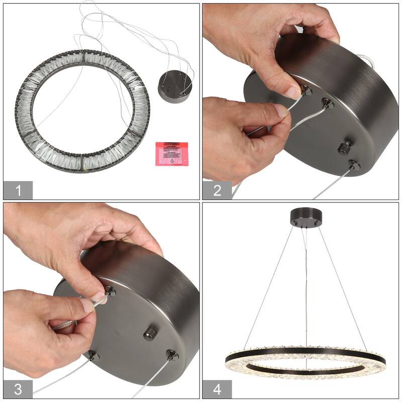 Modern 1-Light LED Black Crystal Chandelier for Dining Room - Dia. 23.6" x H 1.4"
