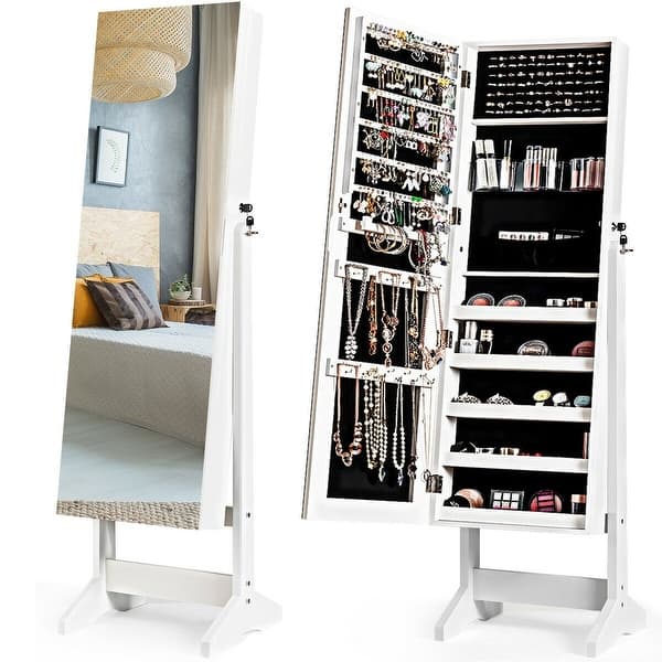 Standing Jewelry Armoire Cabinet With Full Length Mirror Overstock 32262283 Brown 18 posts related to mirror jewelry armoire standing. standing jewelry armoire cabinet with