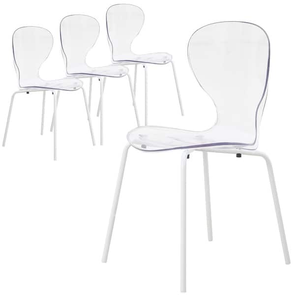 slide 2 of 11, Stackable Plastic Dining Chair Set of 4 Transparent Modern Accent Side Chair for Indoor and Outdoor Clear