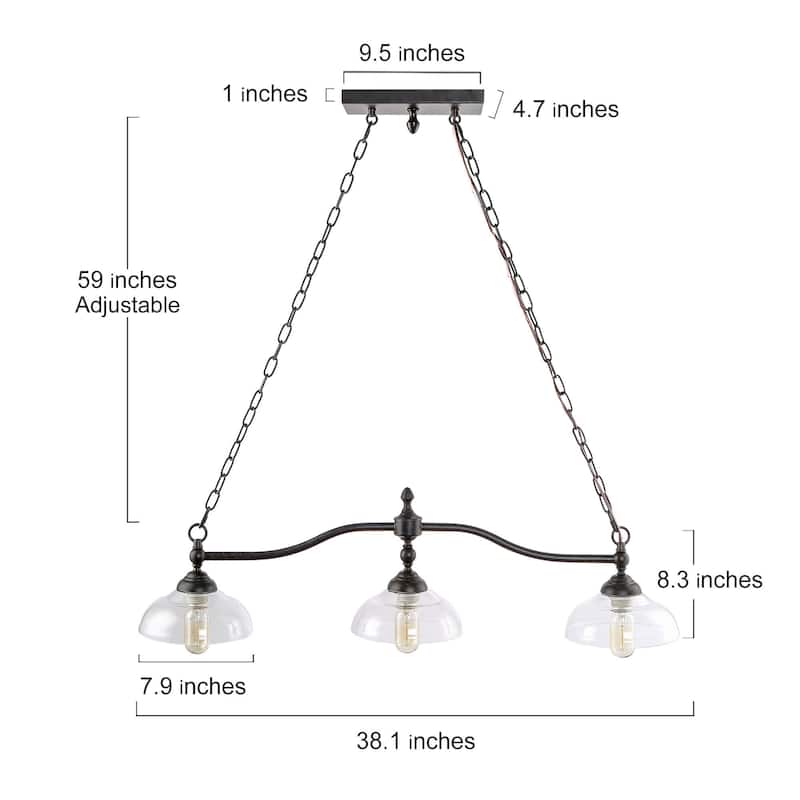 Modern Farmhouse 3-Light Linear Black Chandelier Glass Kitchen Island Lights for Dining Room - W38"x W7.9" x H8.3"