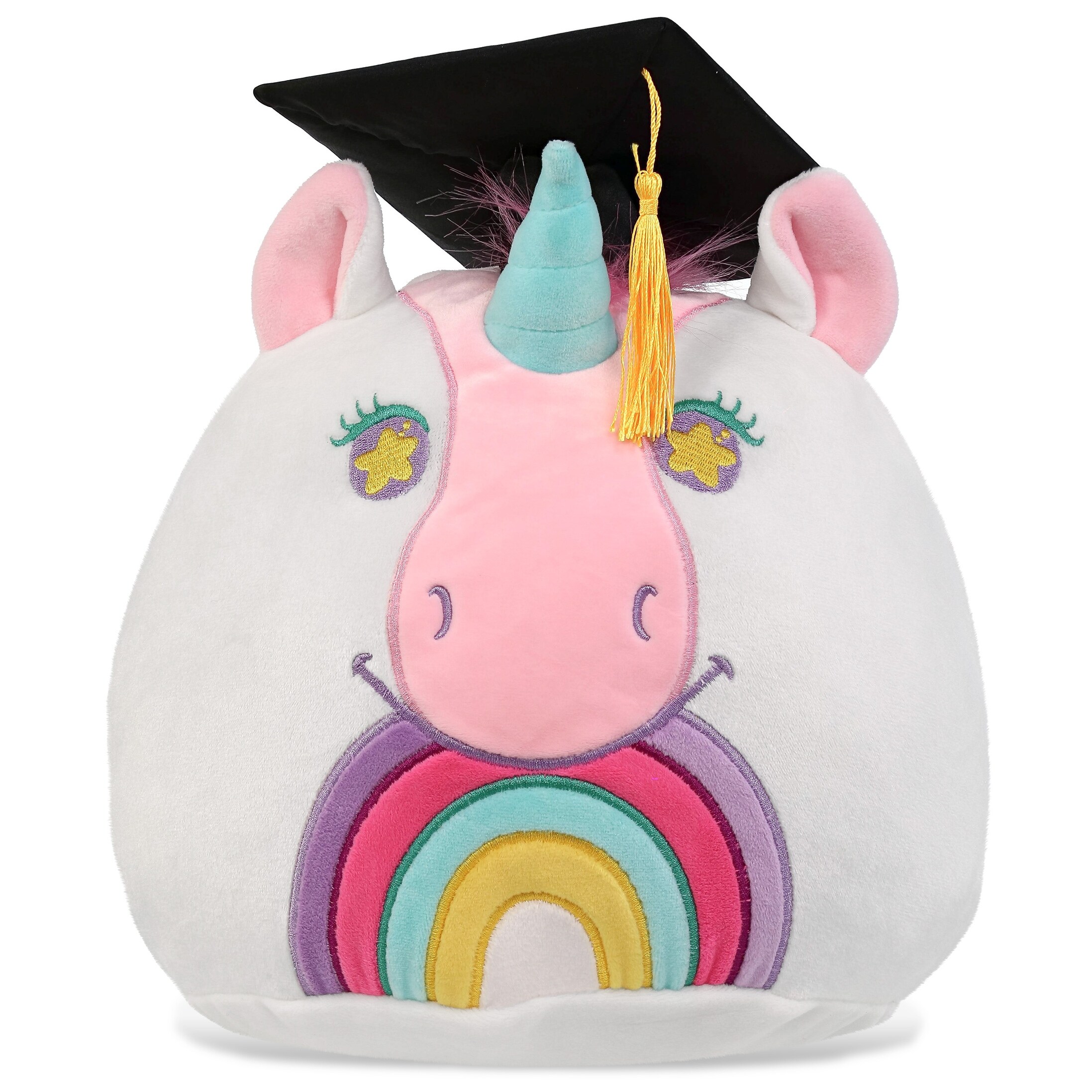 DolliBu Unicorn Graduation Plush Toy with Graduation Cap with Tassel 10 inches White Polyester