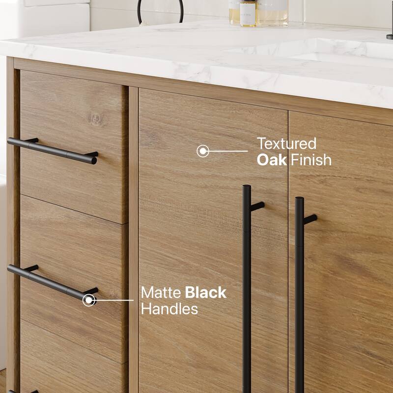 Graham 48"W Oak Bath Vanity with WH Arabescato Engineered Stone Top