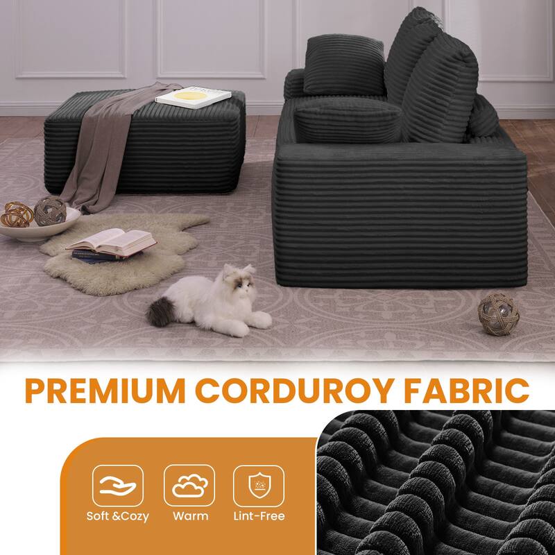 Modular Sectional Sofa with L-Shape Chaise Lounge, Oversized Corduroy Upholstered Cloud Sofa, Deep Seat Sofa with Pillow