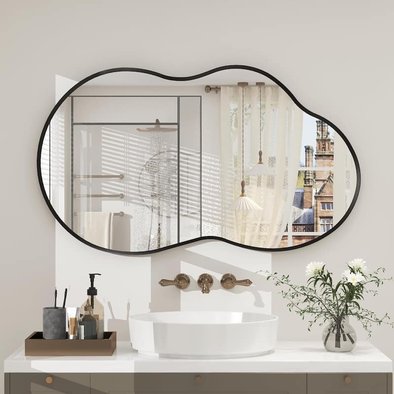 Asymmetrical Cloud High-Strength Aluminum Alloy Framed Easy French Mounted Wall Mirror - 36" x 20" - Black