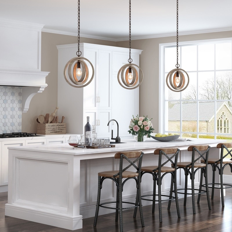 Farmhouse 1-light Wood Globe Kitchen Island Rustic Pendant Lights - W 12