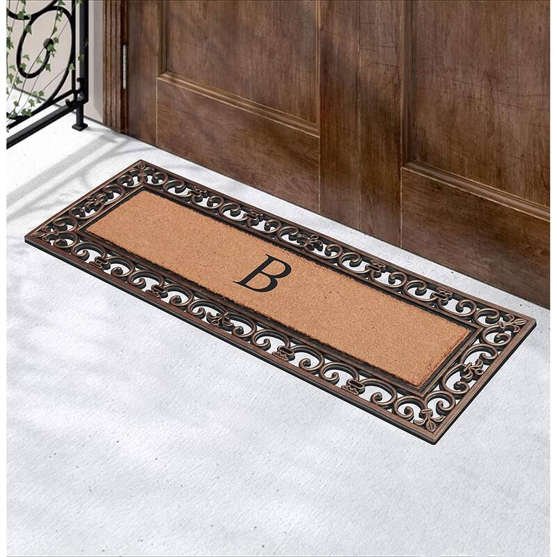 A1HC Rubber and Coir Paisley Border Myla Double Door Monogrammed Doormat Bronze