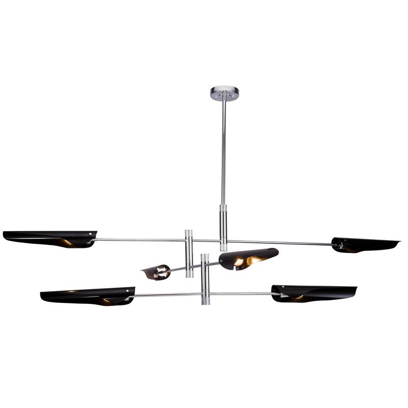 6-Light Chrome Chandelier With Black Metal Shades