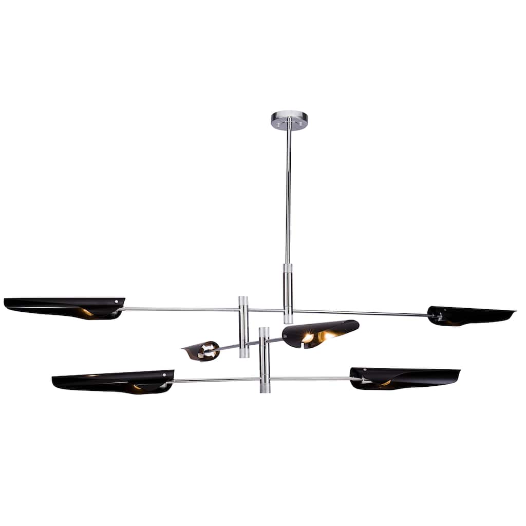 6-Light Chrome Chandelier With Black Metal Shades