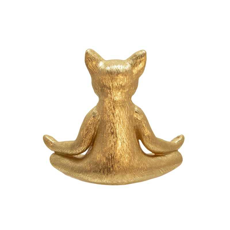 7" Creative Thinker Yoga Cat Statue, Metallic Gold Polyresin Sculpture Perfect For Office Desktop or Decorative Figurine