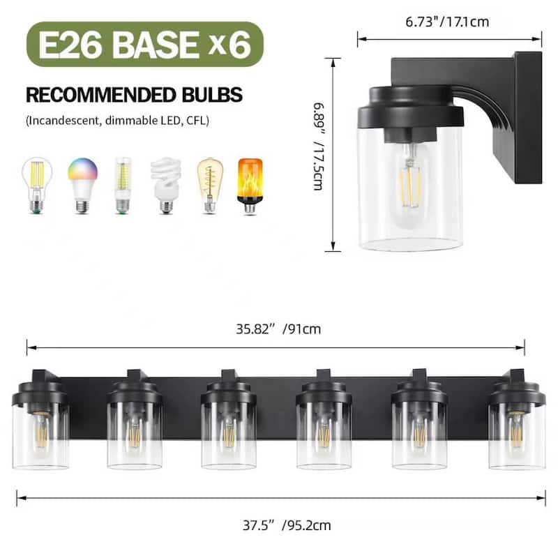 31" 6-Light Black Bathroom Vanity Light