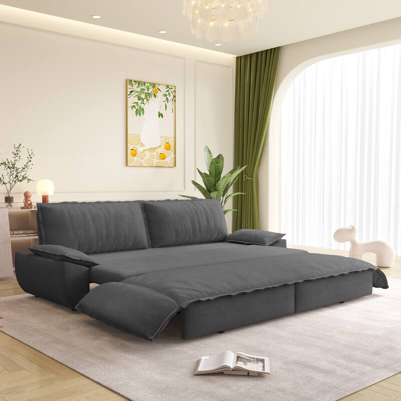 3 in 1 Pull Out Couch, 73.2" Corduroy Sofa Bed, Convertible Loveseat Sleeper Sofa for Living Room, Upholstered Couch Bed
