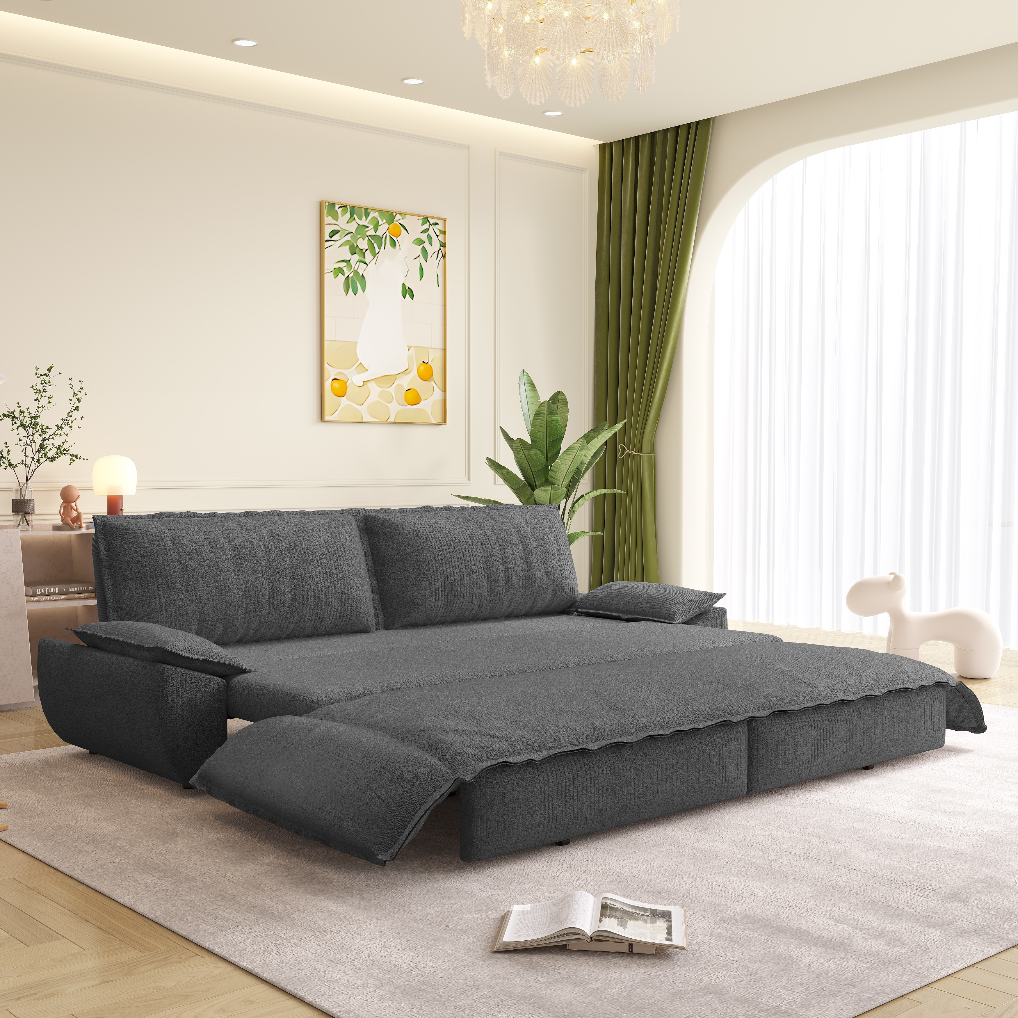 3-in-1 Pull-Out Sofa Bed & Chaise Queen Sleeper Sectional Couch