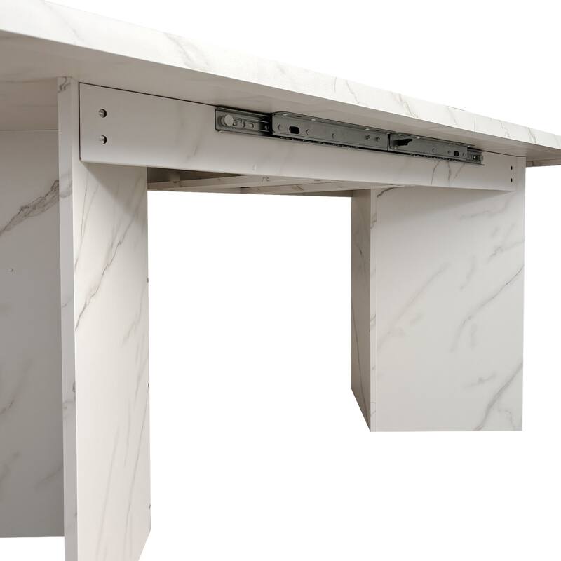 Extendable Dining Table, Wooden Kitchen Table with V-Shaped Legs, Coffee Table with Silent Glide Rails