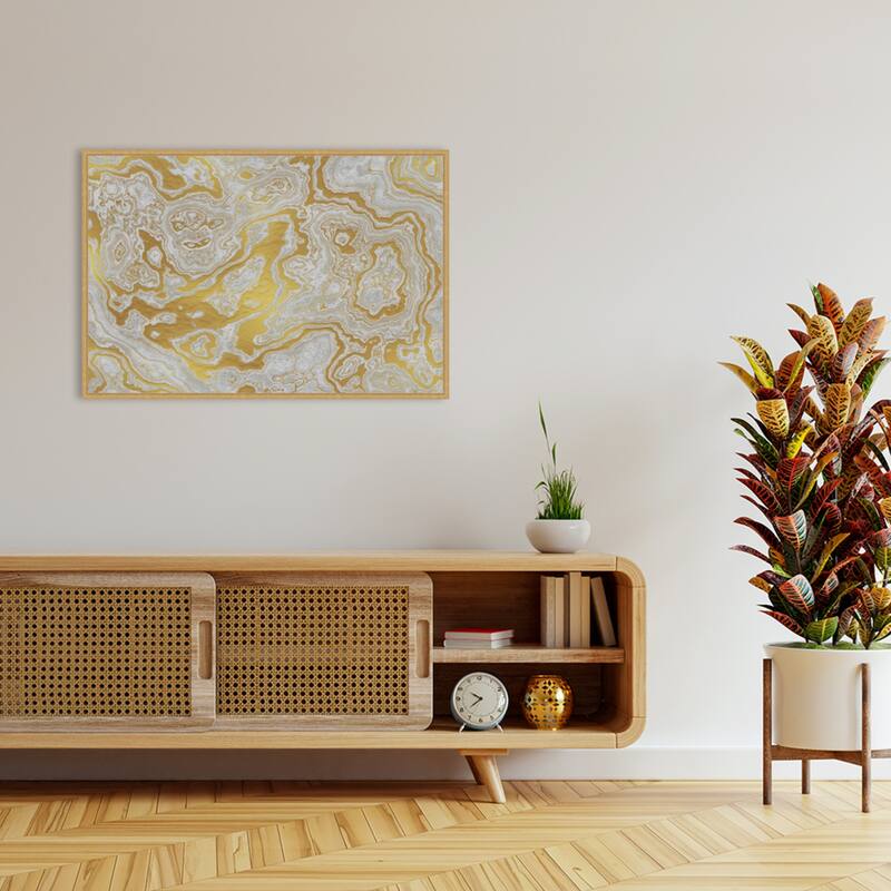 White and Yellow Marble Swirl I by Amini54 Framed Canvas Wall Art Print
