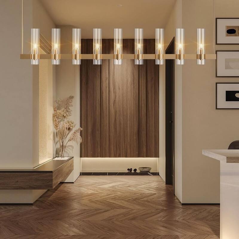 KAYLA Brass Kitchen Island Lighting- 16-Light Linear Chandelier - 61in - Glod