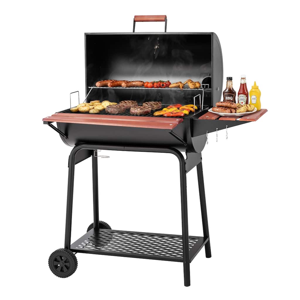 Royal Gourmet Charcoal Grill with Wood-Painted Side and Front Table