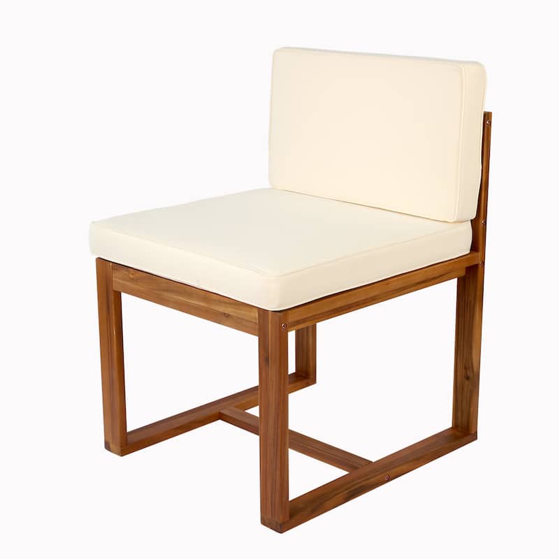 Roomfitters Patio Dining Set with Table and 4 Chairs, Outdoor Furniture for Garden or Balcony, Teak+ Beige