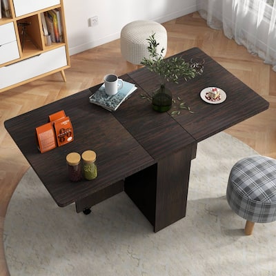 Folding Dining Table with 2-Tier Storage Rack and Wheels