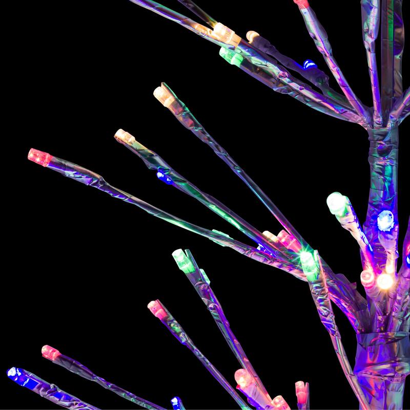 Alpine Corporation 65"H Indoor/Outdoor Pre-Lit Silver Foil Christmas Tree with Yard Stake and 360 LED Lights