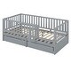preview thumbnail 84 of 118, Roomfitters Twin Size Wood Daybed with Fence Guardrails, 2 Storage Drawers, Convertible Floor Bed, and Built-In Shelving