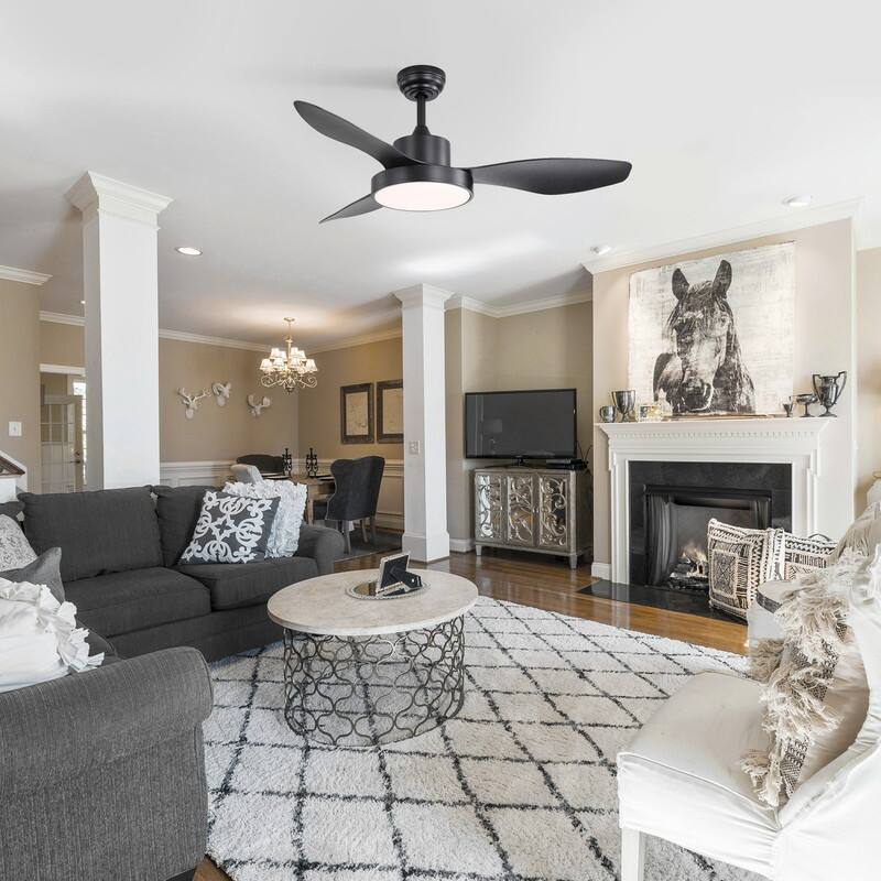 47 in. Modern Ceiling Fans in Black/White with 22W 3-Color LED Light, Remote Control & Reversible DC Motor