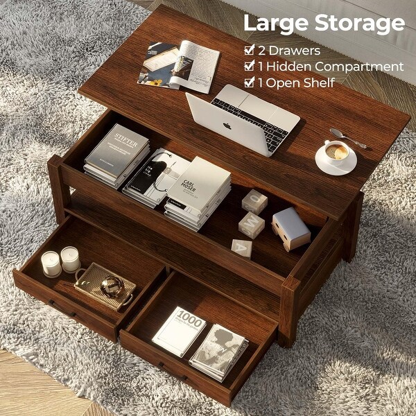 Espresso coffee table with drawers sale