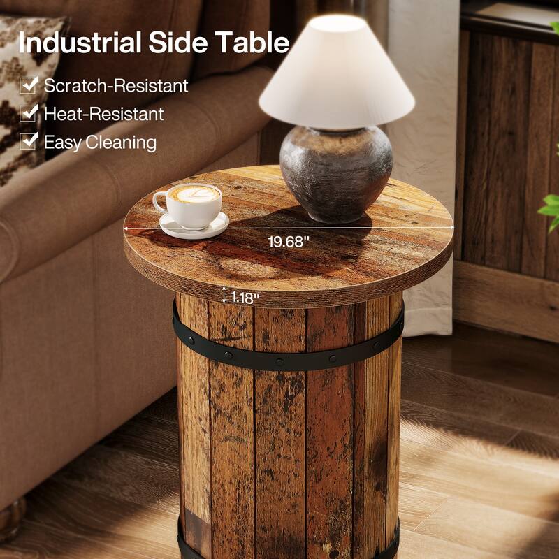 Industrial Side Table with Sturdy Base, Round