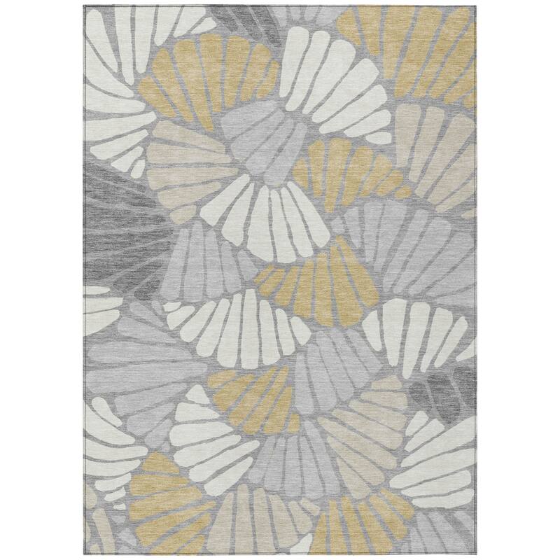 Machine Washable Indoor/ Outdoor Floral Modern Chantille Rug