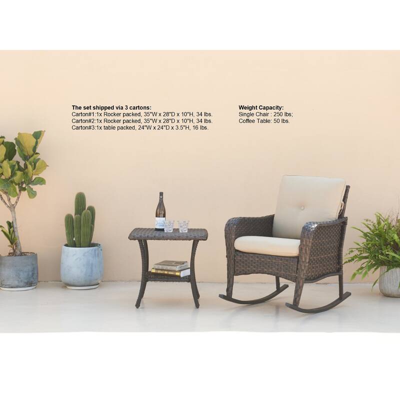 Pocassy 3-Piece Outdoor Wicker Rattan Rocking Set