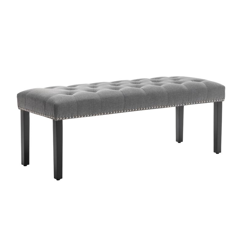Porthos Home Gil Fabric Upholstered Accent Bench with Rubberwood Legs - Dark Grey