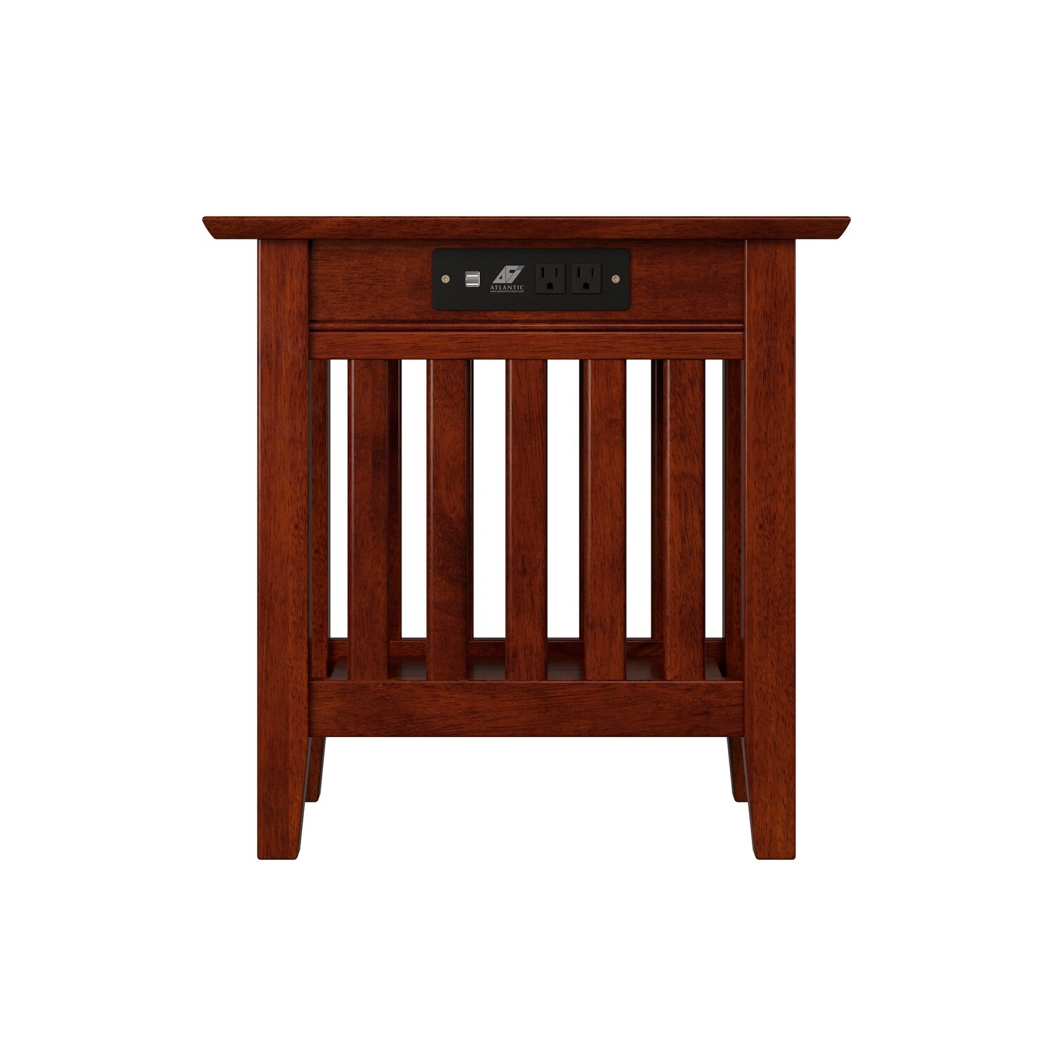 End Table with Charging Station in Walnut Brown Nautical Coastal Square Wood Finish Includes Hardware 