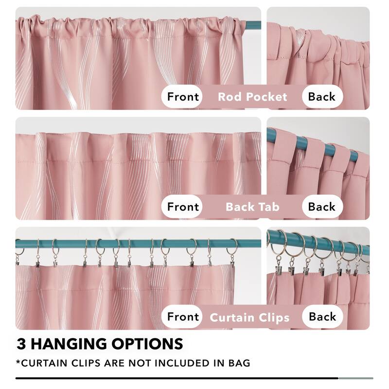 Deconovo Back Tab Rod Pocket Silver Wave Curtains(2 Panel)
