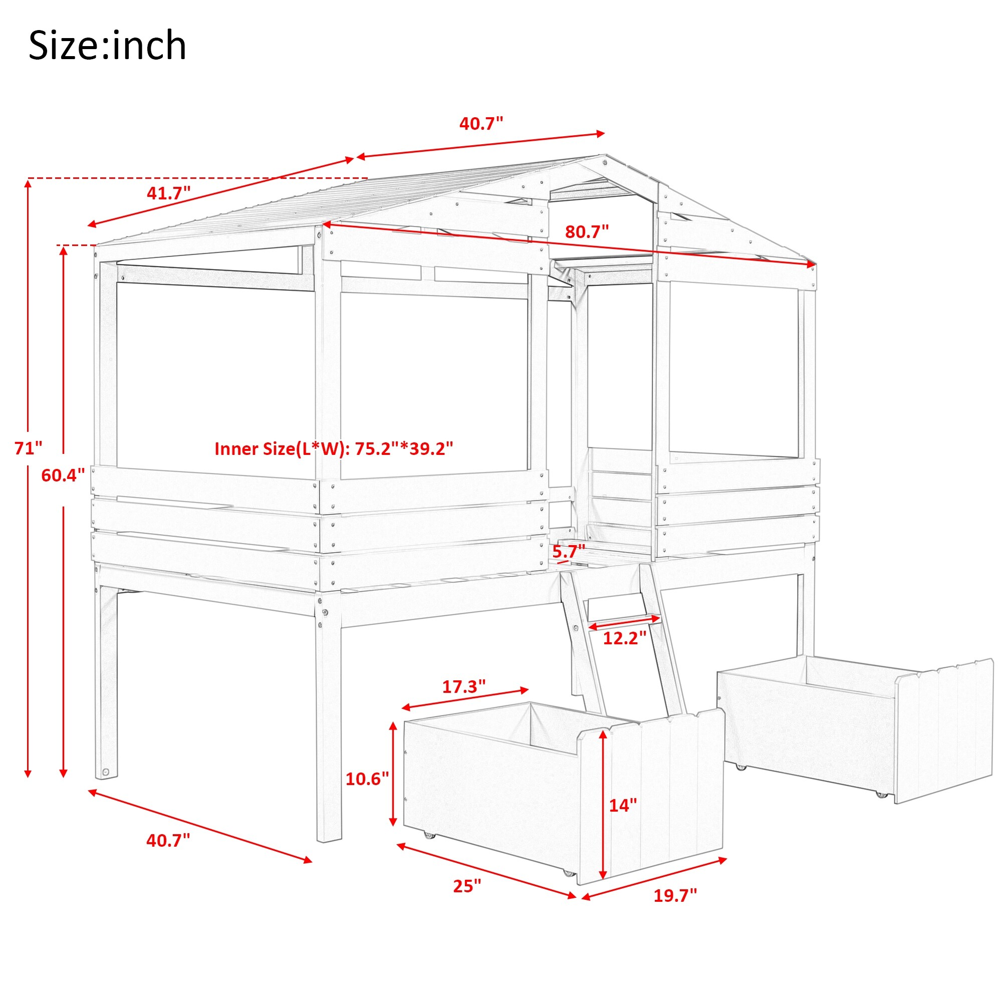 納得できる割引 Treehouse Twin Size Low Loft Bed with 2 Storage Boxes, Solid ドラゴンボールカード