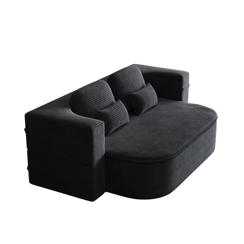 GDFStudio - Lysander Corduroy Foldable Sleeper Sofa Bed with Multi Functional Blanket