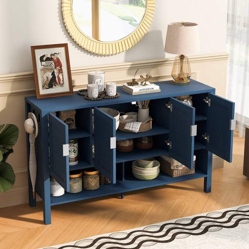 Modern 55.1" Storage Sideboard with 4-Doors, Multi Functional Buffet Table with Open Shelf and Adjustable Shelves