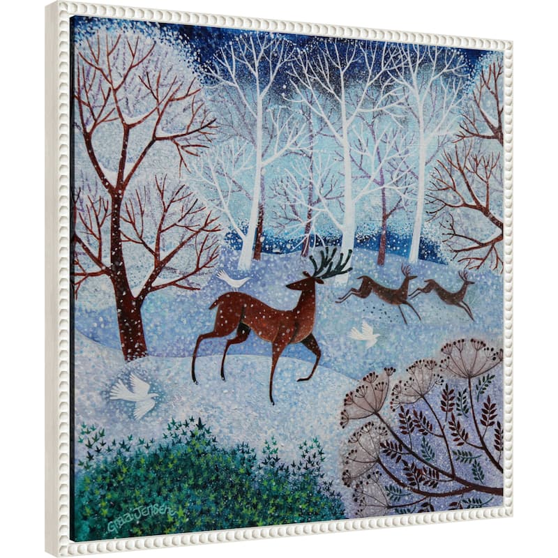 Deer and Doves by Lisa Graa Jensen (22 x 22 in.), Framed Canvas Wall Art Print - Sylvie Beaded White