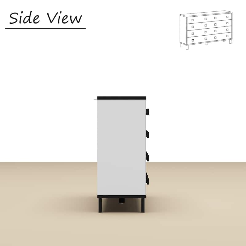 63" Modern 8 Drawer Dresser, Black & White Double Wide Bedroom Storage Chest