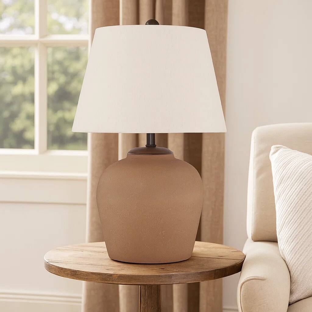 Tery Table Lamp, Empire Hardback Shade, Textured Rust Brown Metal Base