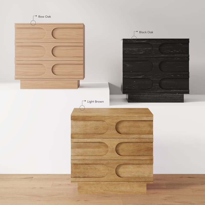 Iris 3 Drawer Dresser, Mid-Century Modern Solid Wood Dresser for Bedroom
