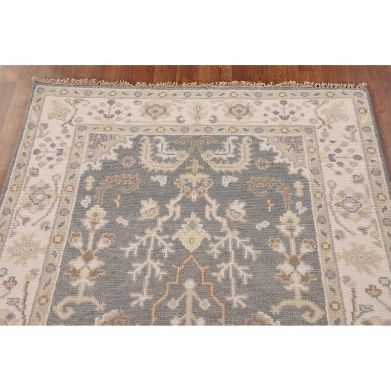 Gray Oushak Oriental Area Rug Handmade Floral Wool Carpet - 3'11" x 6'0"