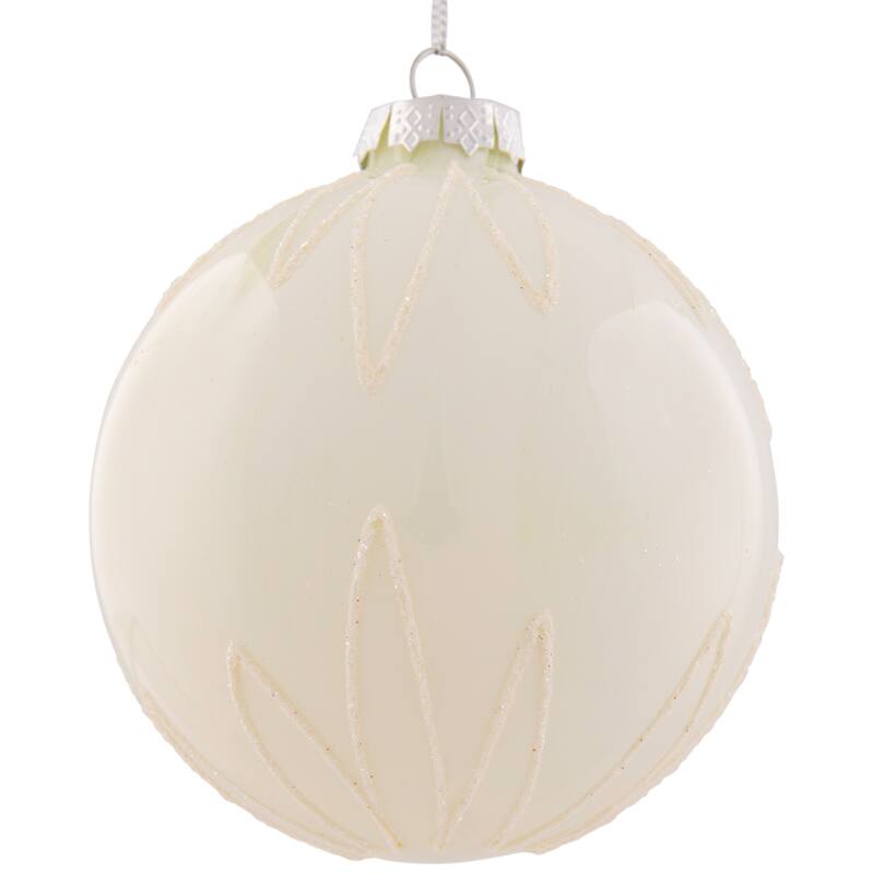 Starburst Glass Ball Christmas Ornament - 4" - Brushed White