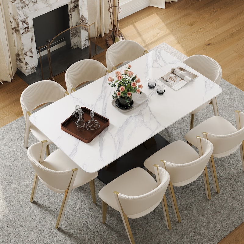 Contemporary White Rectangular Sintered Stone Dining Table Base Dinner Table - L70.87'×W35.43'×H29.53'