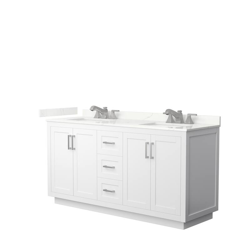 Miranda 66-inch Double Vanity, Quartz Top - White, Nickel Trim, Giotto Quartz Top