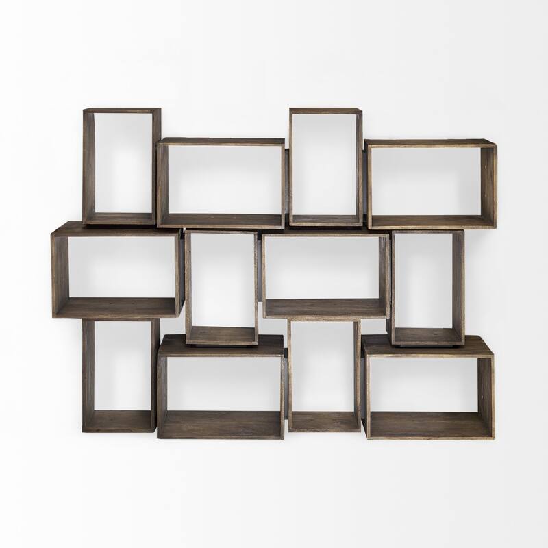 HomeRoots Set of Two Rustic Light Gray Brown Cube Box Shelves - 16" W x 24" D x 16" H