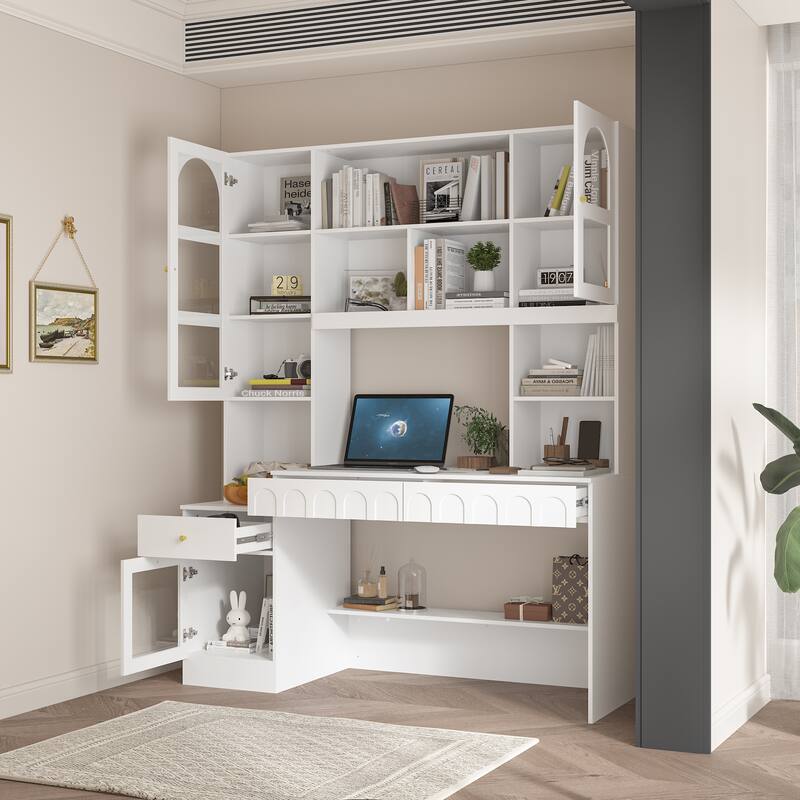 Work-and-Store Combo Unit Sleek MultiShelf Organizer with Writing Desk